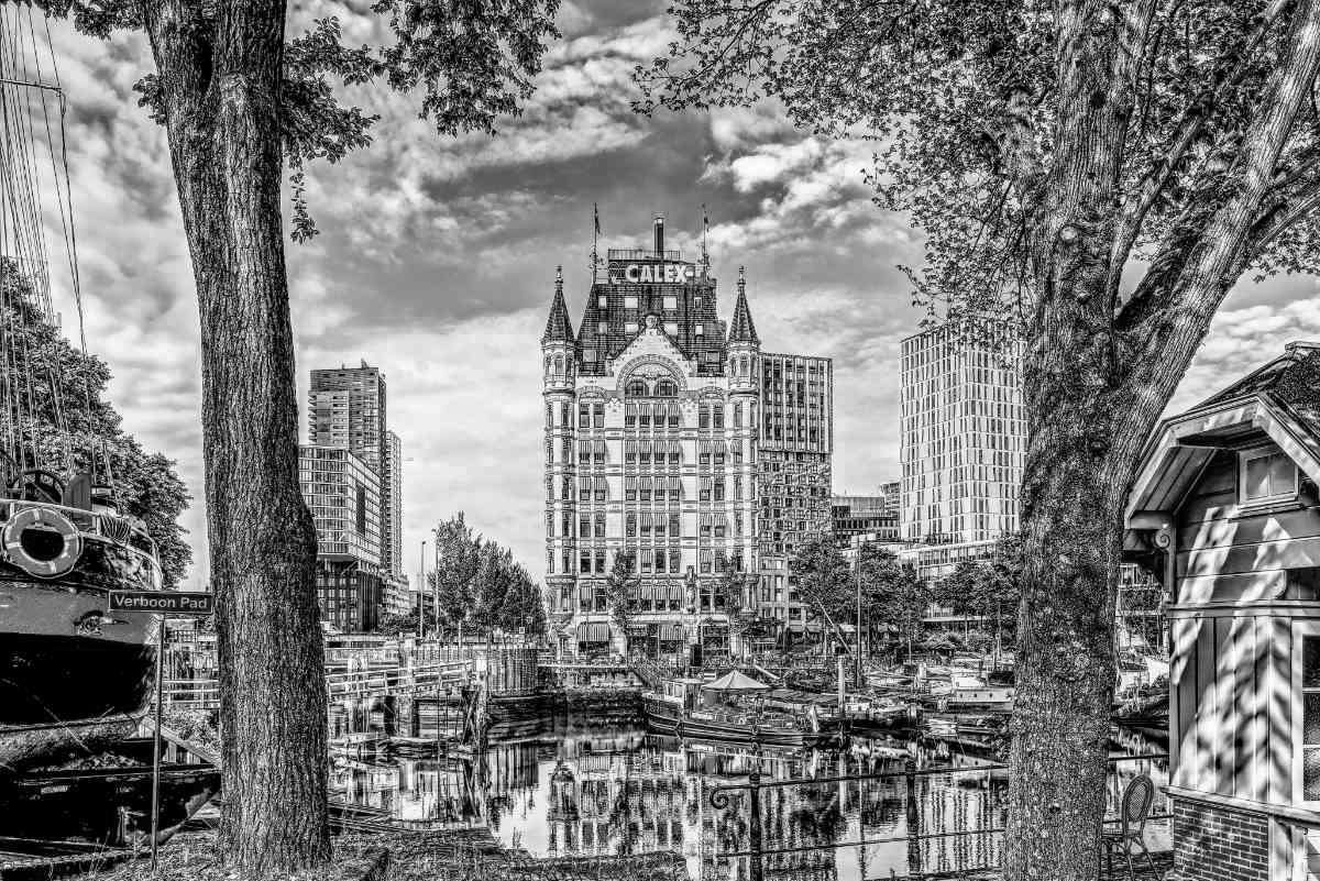 Rotterdam het witte huis in etsstijl